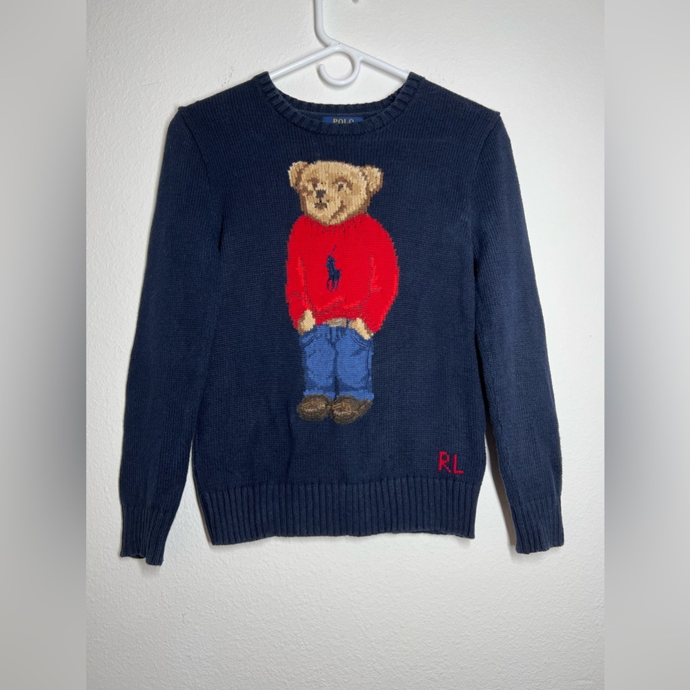 Ralph Lauren Polo Rebel Bear Cotton Kids Crewneck Sweater |Size 10-12 years